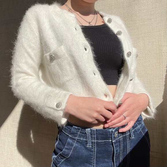 CHANEL | Sweaters | Chanel White Fuzzy 